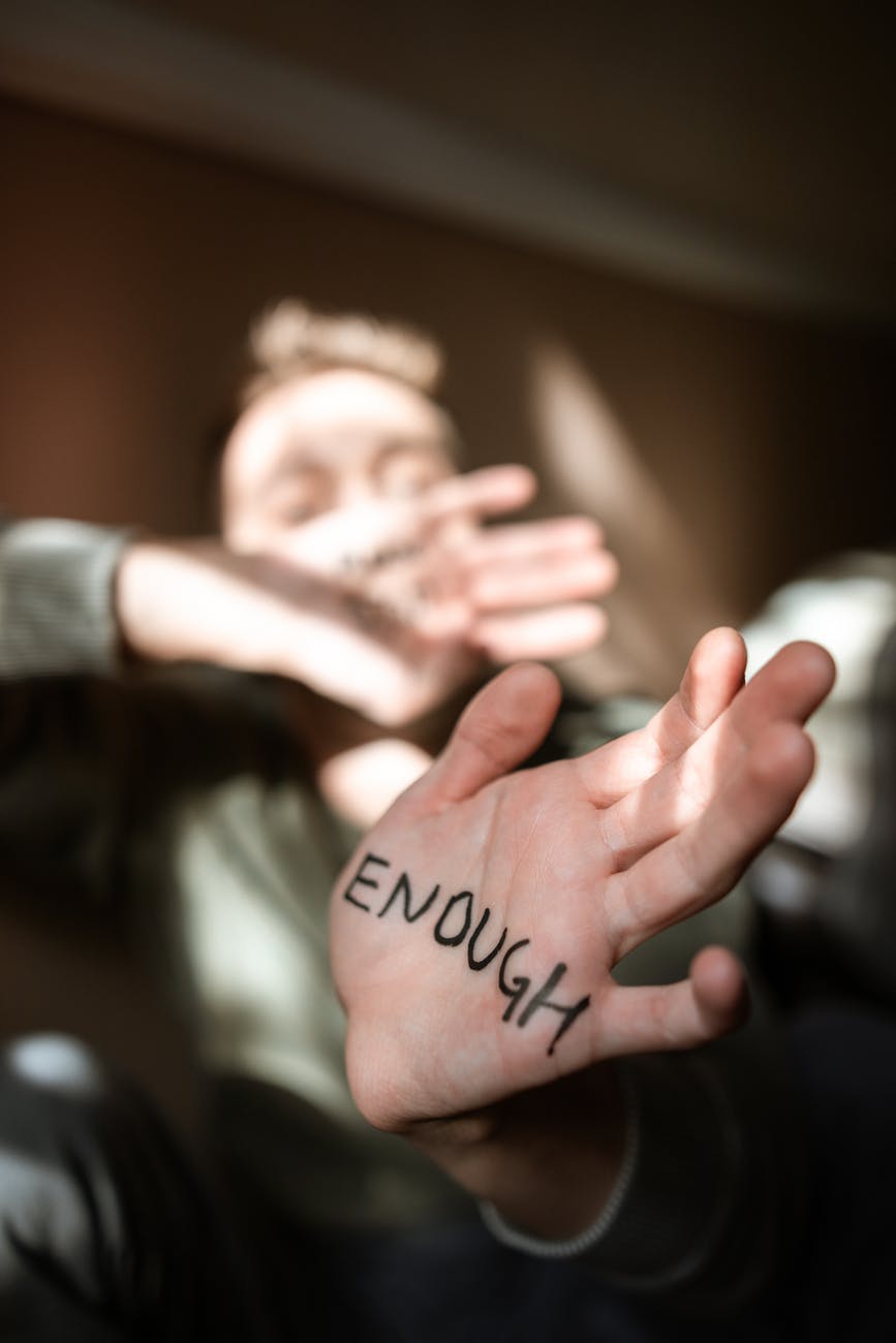 woman s palm with written message